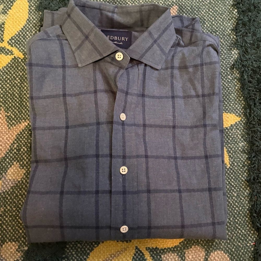 Ledbury Mens 16.5" Navy and Gray Check Button Down LS‎ Shirt